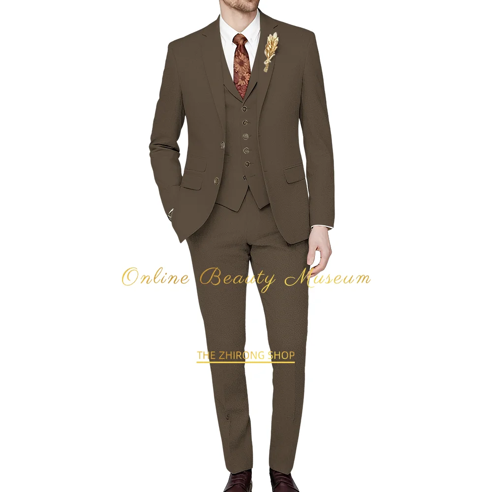 Men's Khaki 3 Piece Suit, Suitable for Formal Occasions, Wedding Party, Christmas Celebrations, Company Annual Meetings.