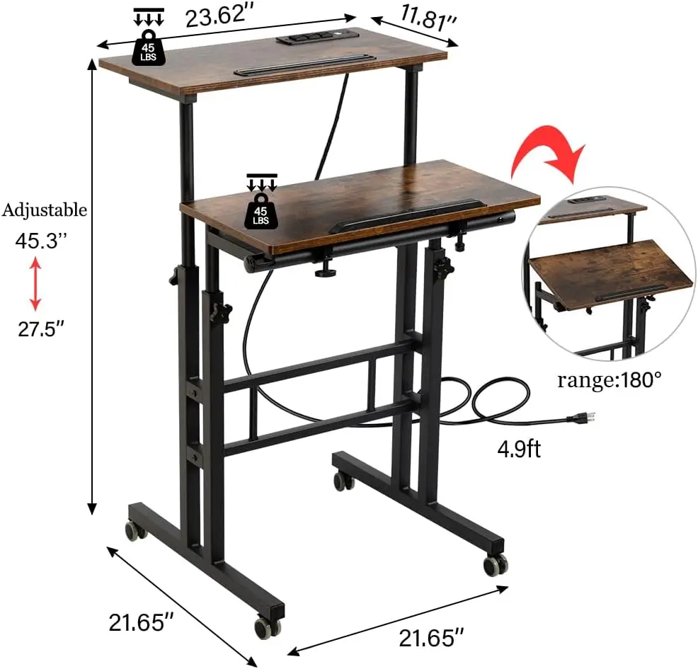 Standing Desk Rustic Brown Wood Standard Size Basic Function All Seasons Brown