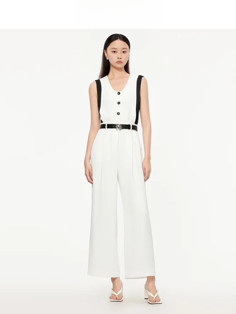 

Peoleo White Sleeveless Romper Summer New Loose Slimming High Waist Wide Leg Pants Suit High Quality Ladies Fashion