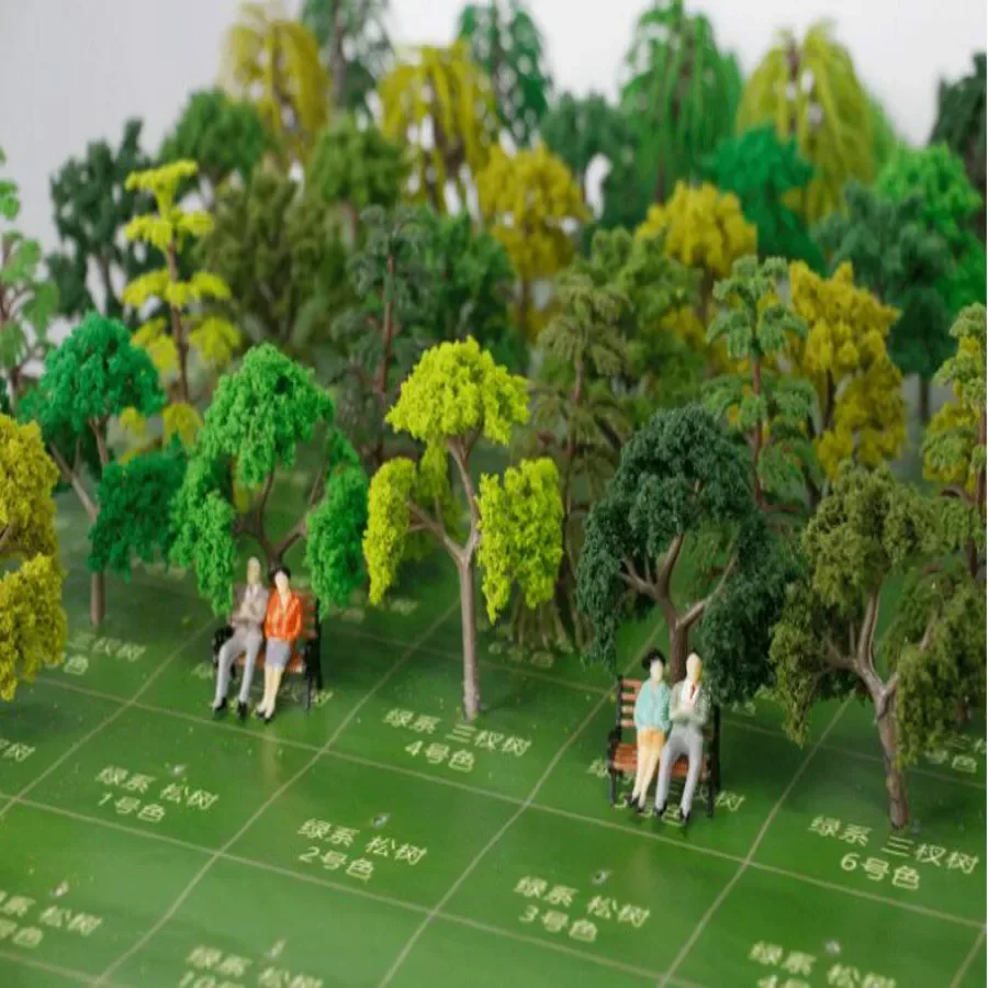 2018 quente 200 pçs/lote 3.5-9.5cm miniatura de plástico verde modelo árvores para n z escala layout jardim pacote