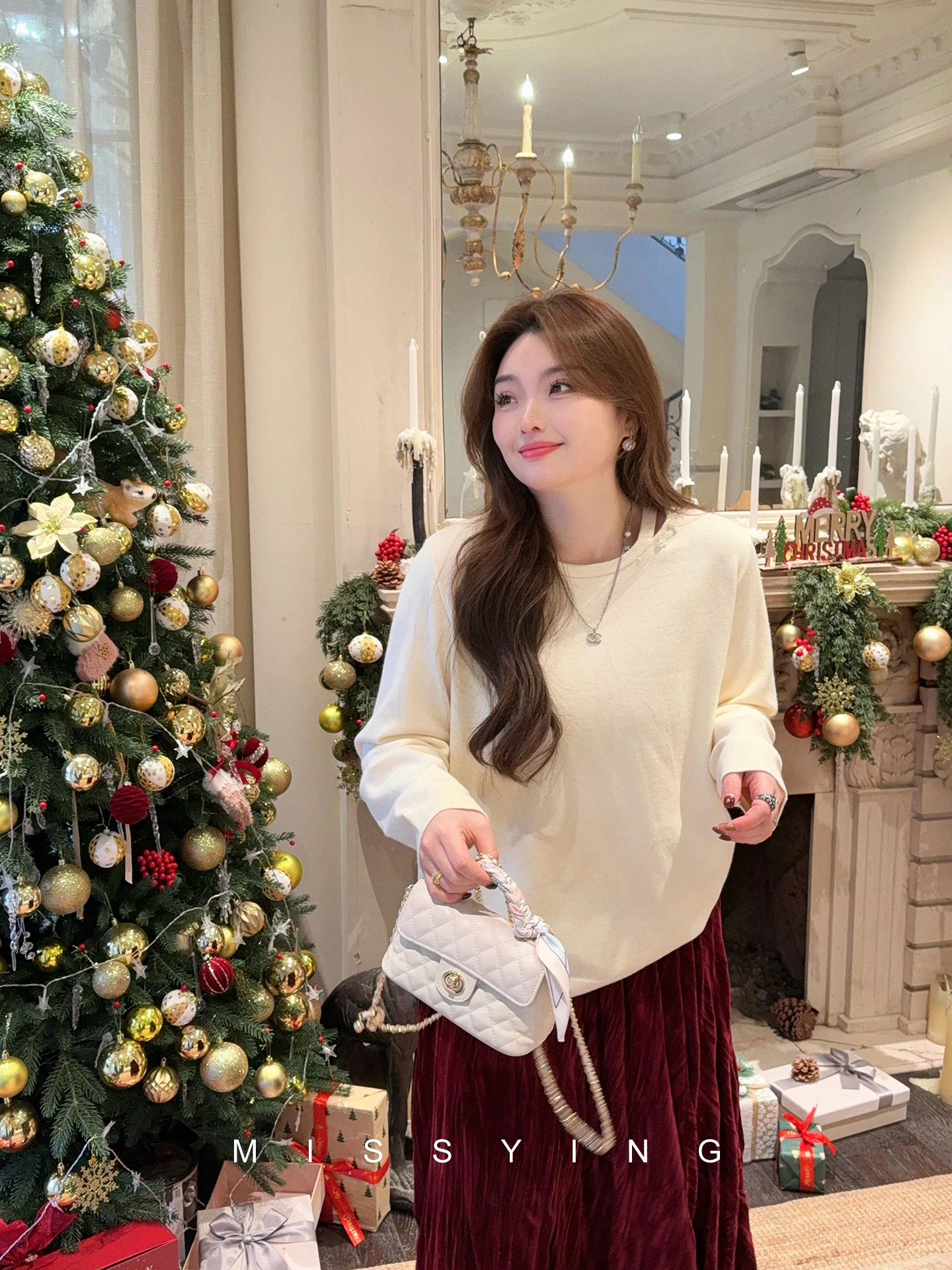 

Large Size Knitted Pearl oulder Bared Inner Wear by Miss ng Winter New Sle Casual Loose Fit Polyester Blend Long Sve...