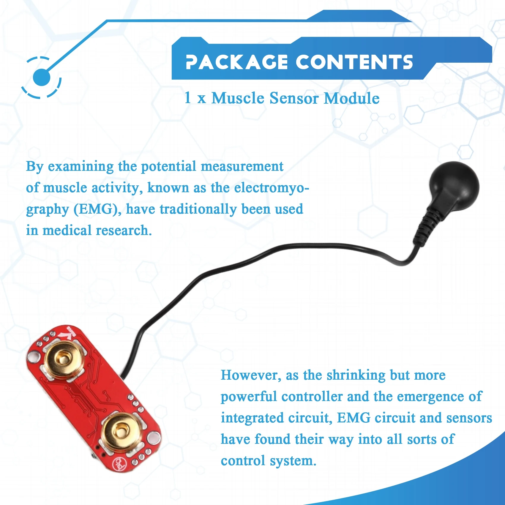 

-ABGQ Muscle Sensor SEN-13723 LED Indicator Light Adjustable Gain Wearable Design Muscles Sensor Module