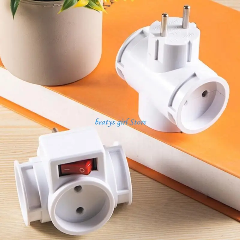 C7AB European Plugs Adapter 3 in 1 EU Extension Power Adapter Socket for Travel and Outdoor Use 16A 250V 3500W Power Switches
