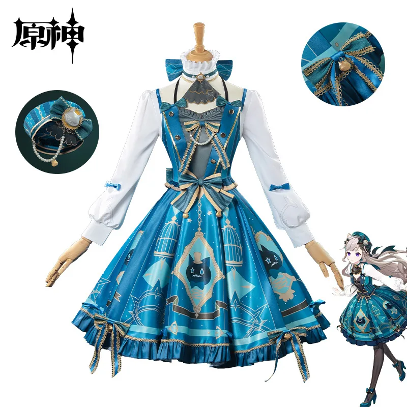Genshin Impact Lynette Cosplay Costume Set Full Set Game Same Style Joint Dress Hat Bow Accessories Wig Stage Comic Con Outfit
