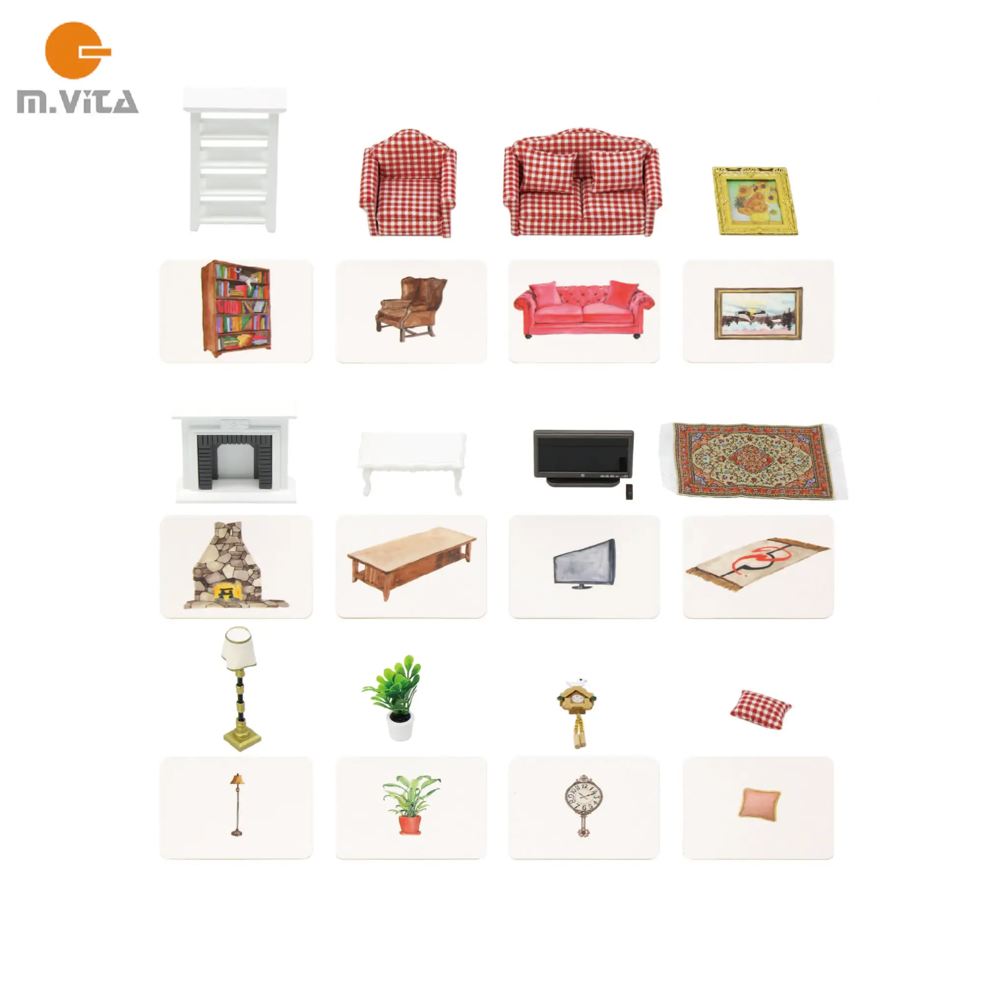 Objects with Similar Cards: Living Room 12 Objects with 12 Cards Montessori Language Activity