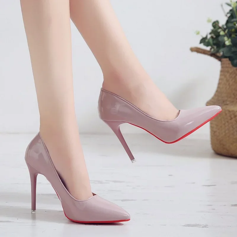 Comem Stiletto Sexy Pointed Toe Patent Leather Female Shoe White Wedding Party High Heels Woman Shoes Fashion Red Sole Pumps 43