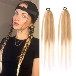 2 PCS Ponytail Extensions Synthetic Boxing Braids Wrap Around Tail With Rubber Band Hair Ring 26 Inch Brown Ombre Braid DIY