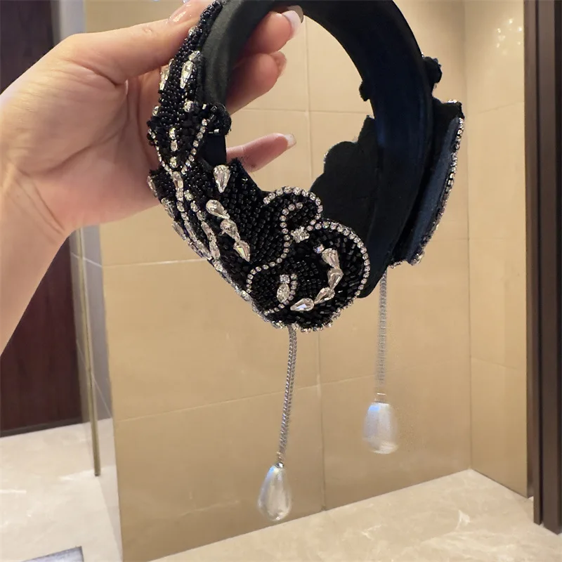 Luxury Crystal Headbands For Women Wedding Hair Accessories Rhinestone Bridal Hairband Prom Party Headband Hair Hoop Black White image 6