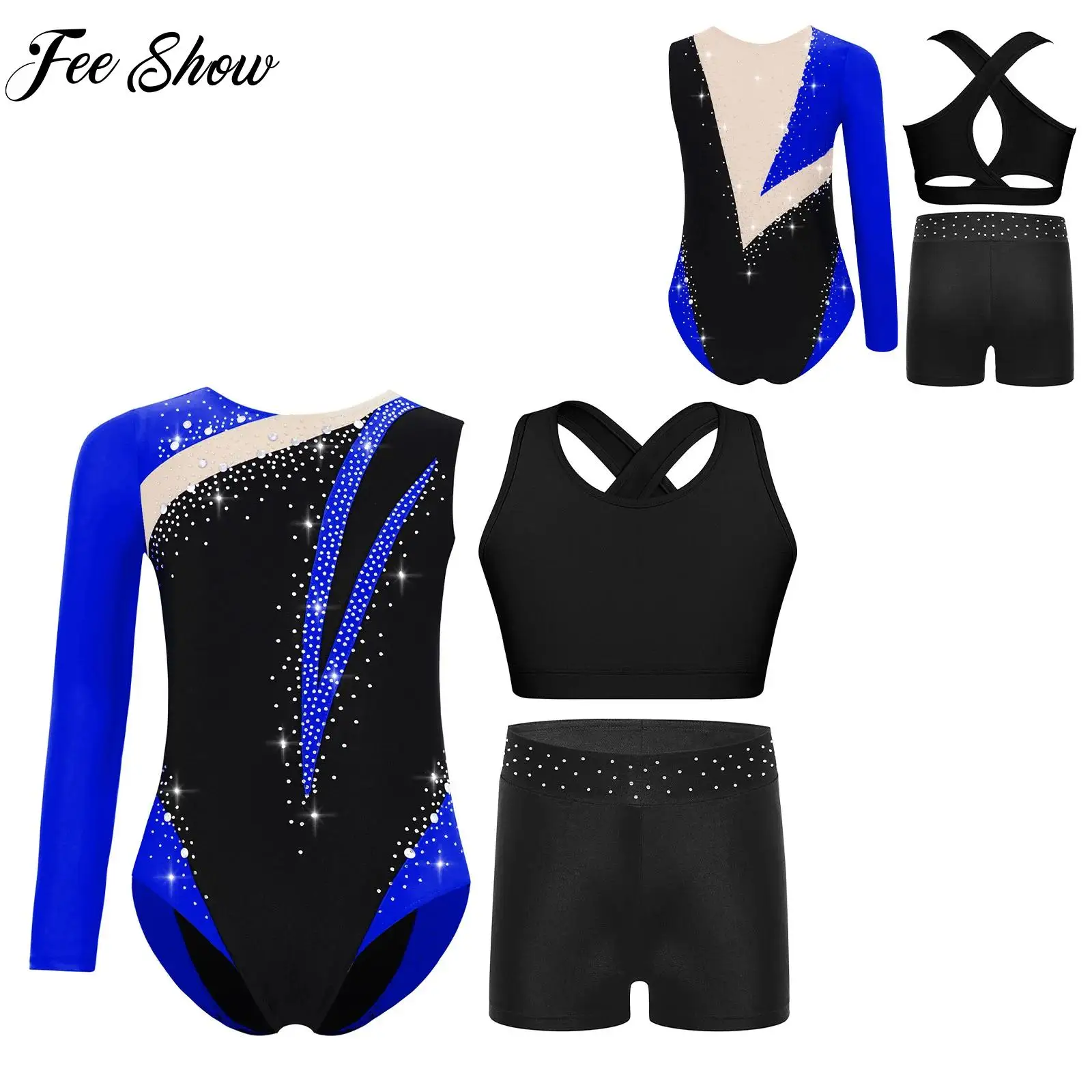 

Sparkly Rhinestones Ballet Outfit for Girls Gymnastics Acrobatics Leotard Swimsuit Figure Ice Skating Performance Dancewear Sets