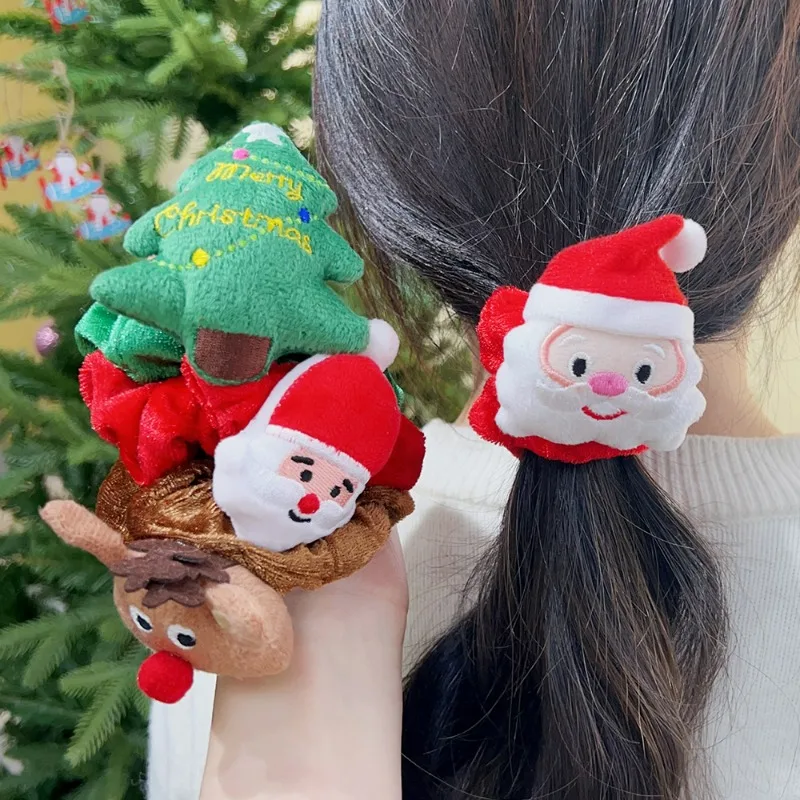 1Pcs Christmas Plush Scrunchies Cartoon Large Intestine Hair Ring Santa Elk Hair Rope Elastic Rubber Band Hair Accessories