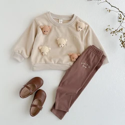 2Pcs Baby Boys Girls Clothes Top Pants Long Sleeve Tracksuit Handmade Cartoon Bear Kids Sets Children Clothing Toddler Outfit