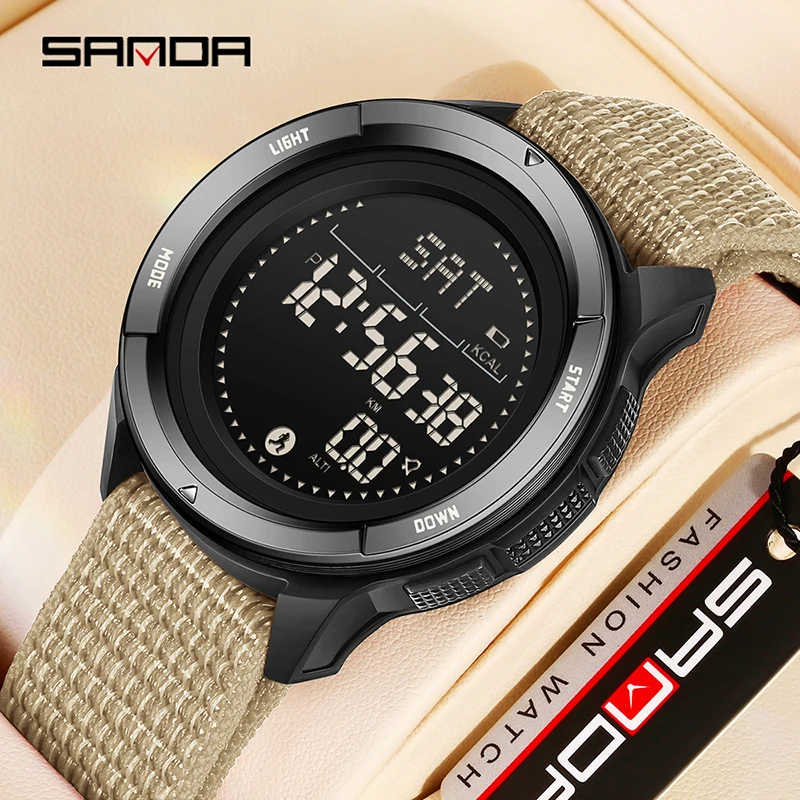 

SANDA2197 Outdoor Sports Electronic Watch 5ATM Waterproof Night Vision Cold Light Step Calorie+Compass+Metronome Men's Watch