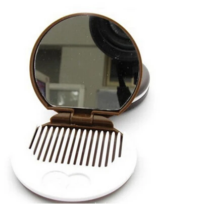 TSHOU607 New arrivals Women Makeup Tool Pocket Mirror Makeup Mirror Mini Dark Brown Cute Chocolate Cookie Shaped With Comb Lady