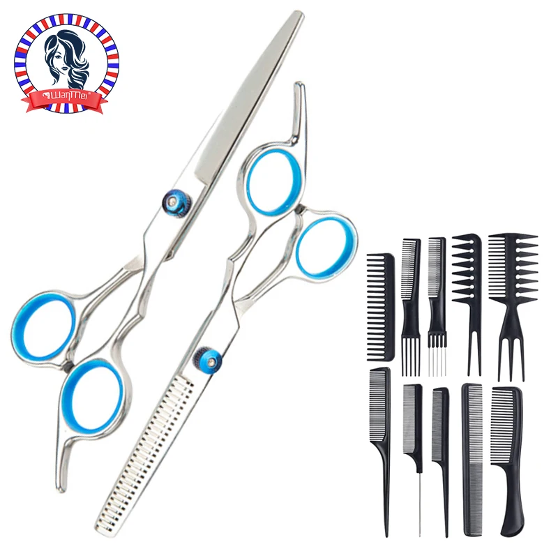 Haarschneideschere und Styling-Haarkamm-Set, 6,5 Zoll, professionelle Friseurschere aus Edelstahl, 10 Stück, professioneller Styling-Kamm
