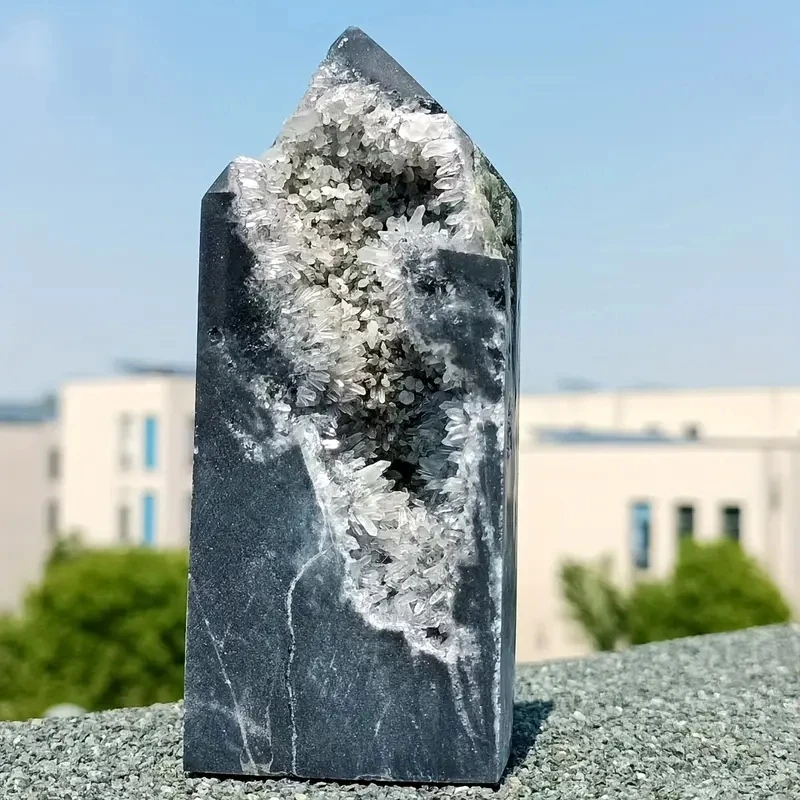 

1pc Large Natural Chrysanthemum Calcite Crystal Specimen Tower 200-350g Hexagonal Mineral Wand for Home Decor, Meditation