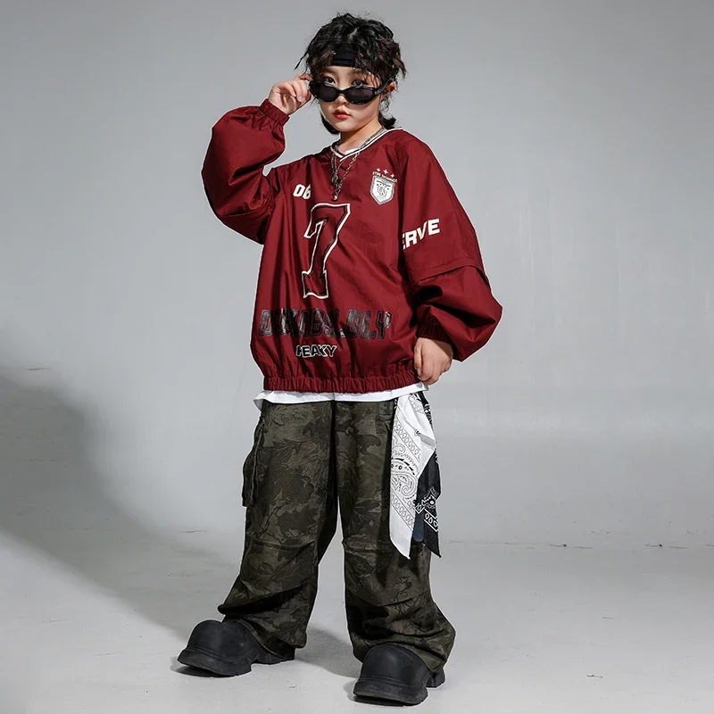 Tenue de scène Hip Hop pour filles, pantalon Cargo de Camouflage de danse de rue, pulls K-pop pour garçons, ensembles de vêtements de Jazz pour enfants, Streetwear pour enfants
