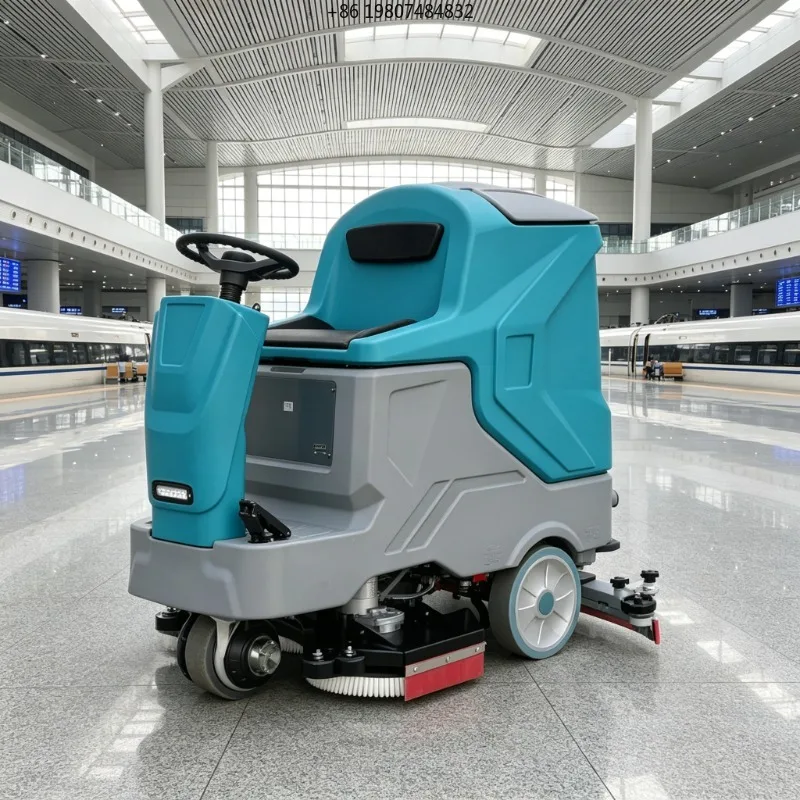 Ride-On High Pressure Floor Scrubber Dryer, Electric Commercial Cleaning Machine, Self Propelled, Suitable for Factory/Warehouse