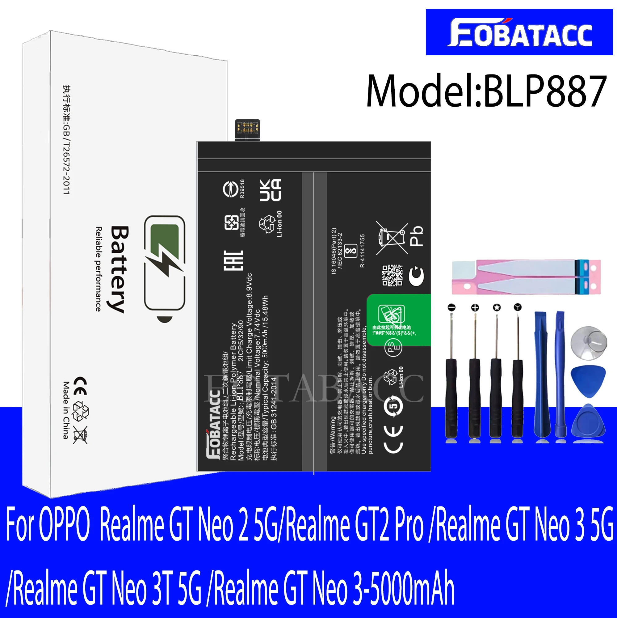 

EOTABACC 100% New Original BLP887 Battery For OPPO Realme GT Neo 2 5G/Realme GT2 Pro /Realme GT Neo 3 5G Battery +Tools