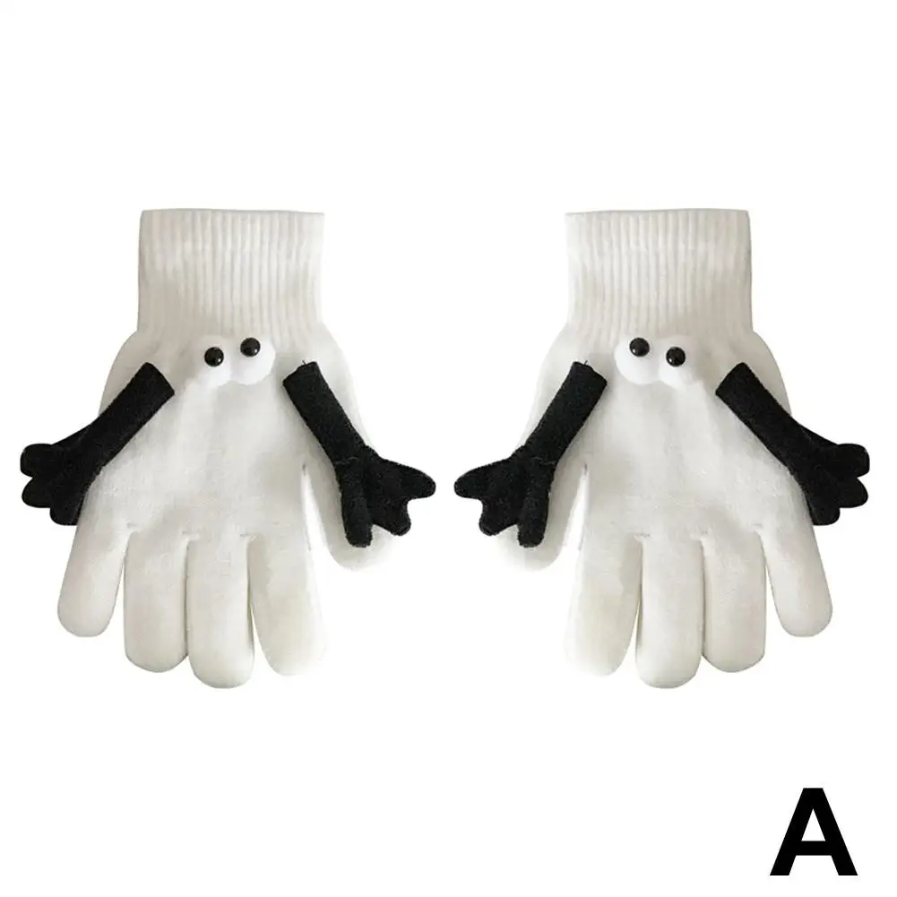 1 par de guantes de punto para pareja, divertidos guantes de mano con succión magnética, elásticos, divertidos ojos grandes, dedos completos, guantes de invierno W1f0