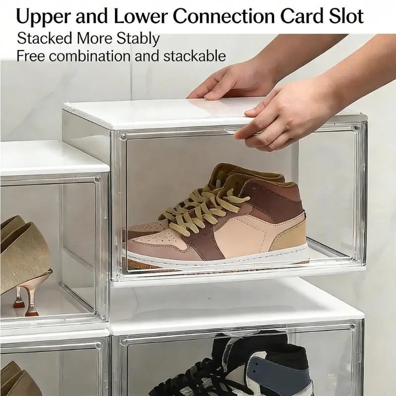 Clear PET Shoe with Built LED Light for Shoe Display and Dust Protections 