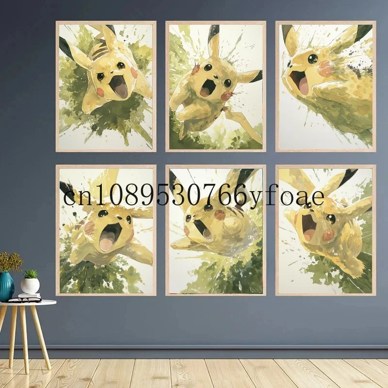 

Japanese Anime Peripheral Pokemon Pikachu Poster Decor Picture Wall Art Watercolor Canvas Painting Modern Room Decor Kids Gifts