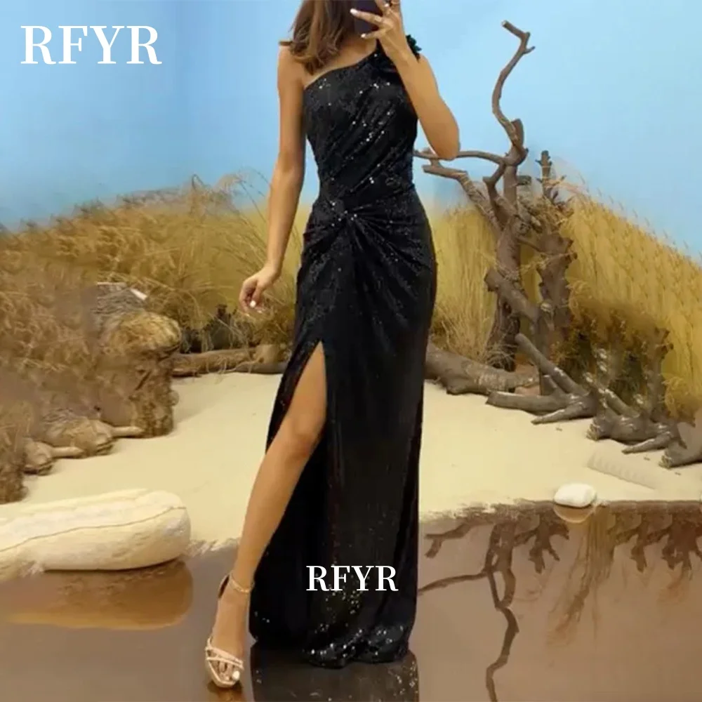 

RFYR One Shoulder Prom Dress Sequins Party Dress High Slit Evening Dress Formal Shiny Celebrity Dress for Women Customized