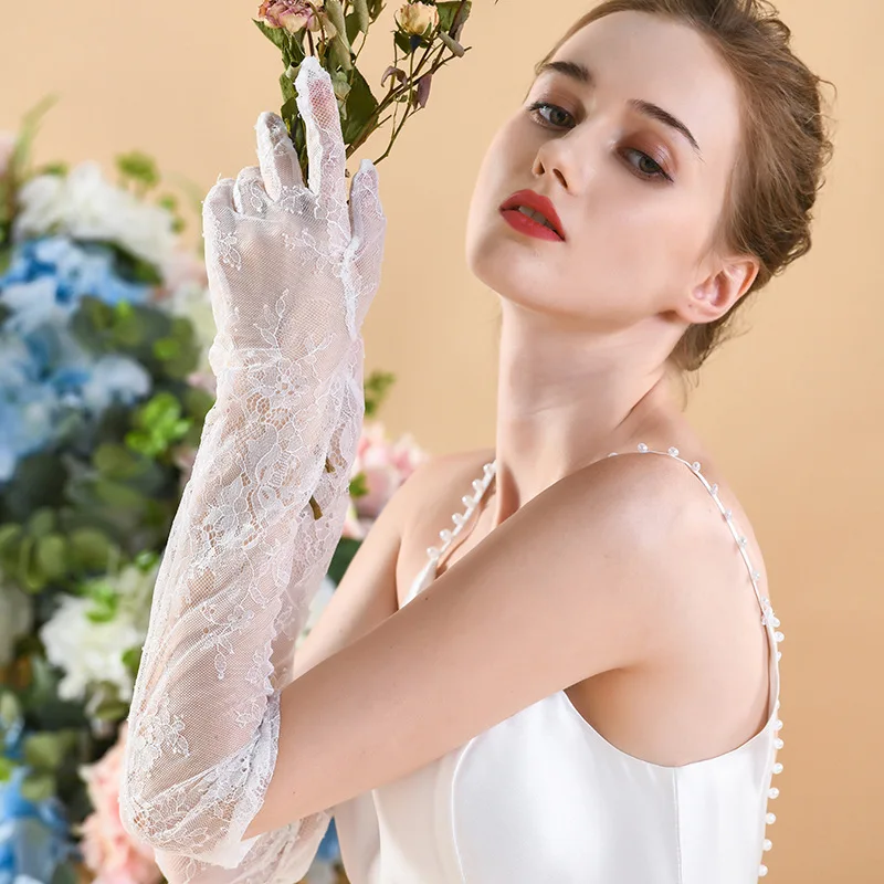 Wedding Elegant White Lace Long Bridal Gown Gloves