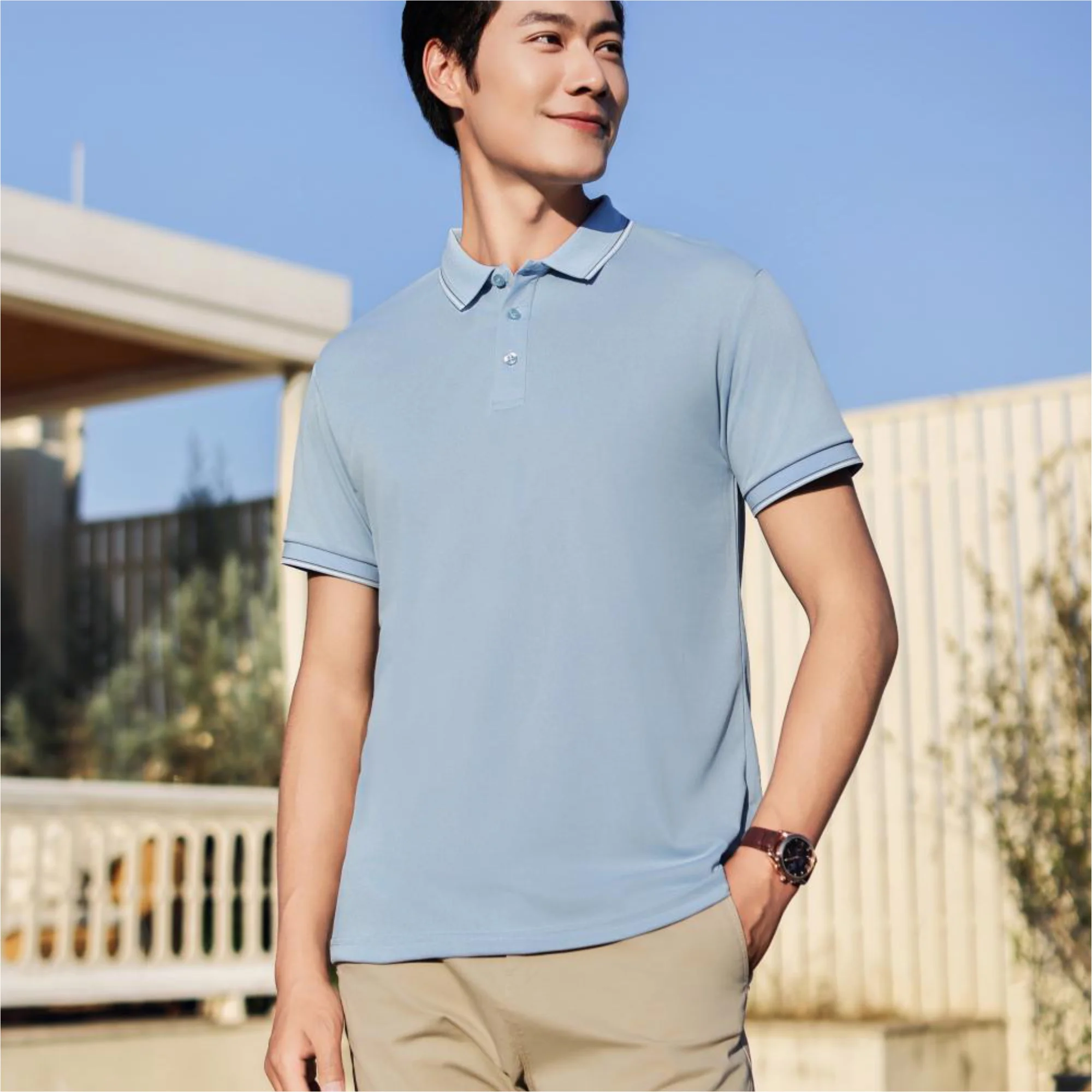 Men's Custom Embroidered Printed Logo Polo Shirt Breathable Anti-Wrinkle Placket Contrast Stripe Cuffs Short Sleeve Work Tops