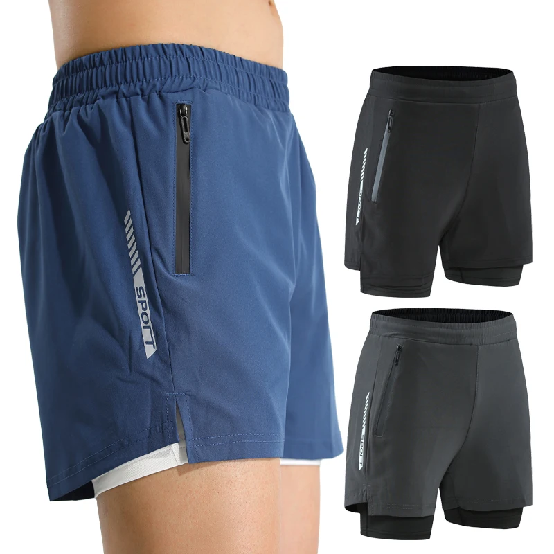 Running Shorts Men 2 In 1 Quick Dry Marathon Sport Short Pants Double Layer Male Basketball Training Jogging Shorts