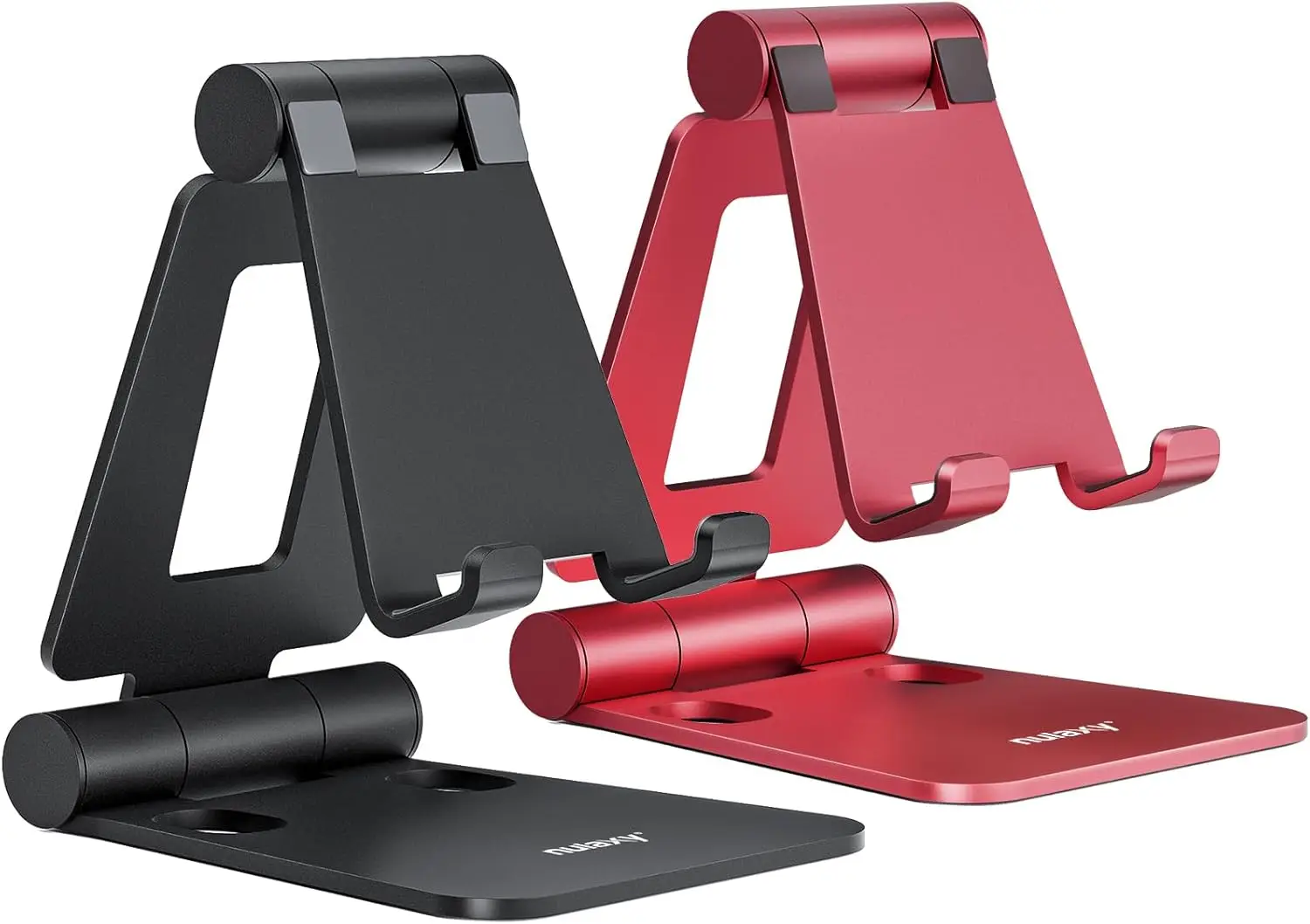 

Dual Folding Cell Phone Stand, Adjustable Desktop Holder for iPhone 16 15 14 13 12 Pro Xs Max Xr and All Phones, Black & Red