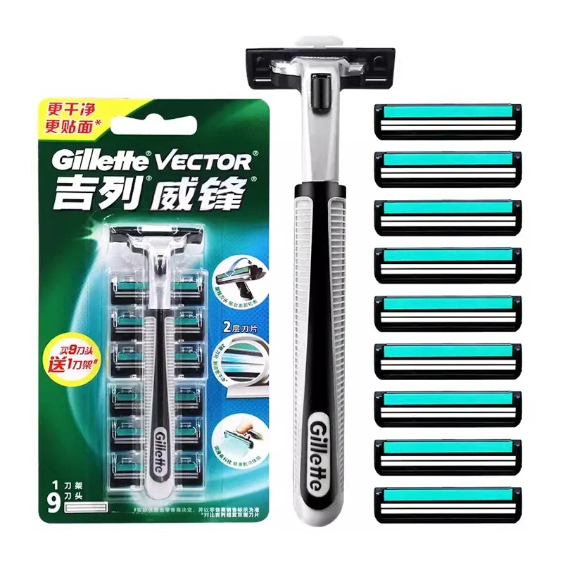 Maquinilla de Afeitar Gillette Vector, Maquinilla de Afeitar para Hombre con Cuchilla de 2 Capas y Cabezales de Repuesto, Depilación Manual para Hombre