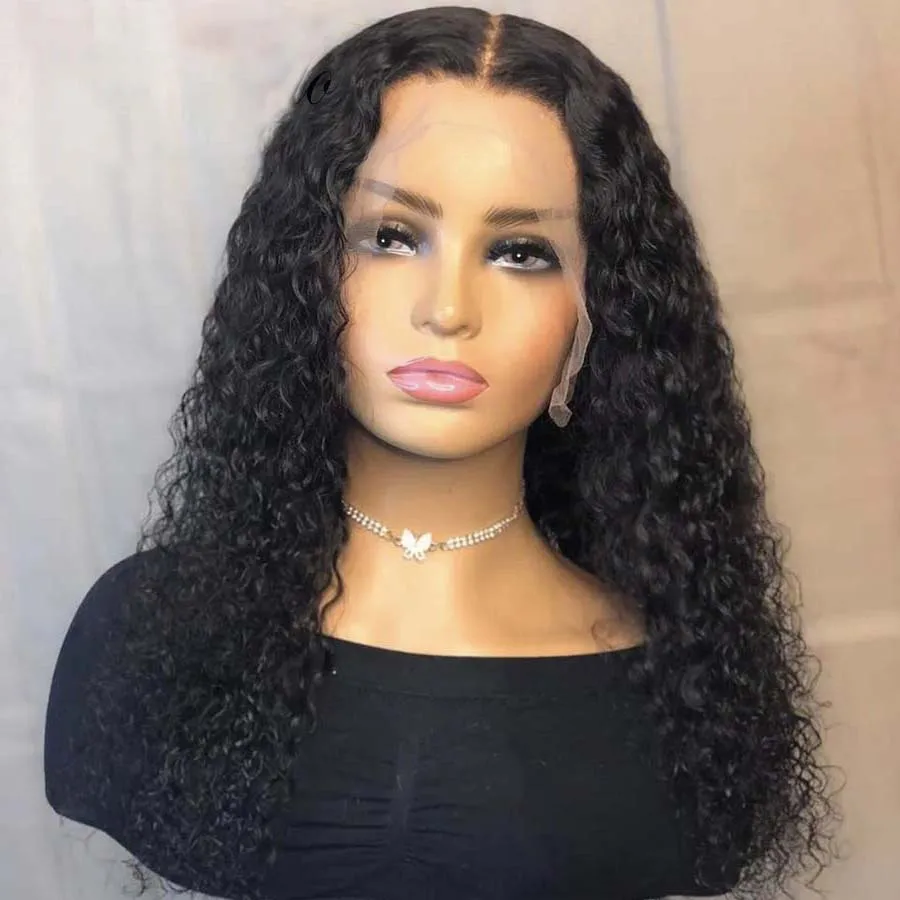 

180 Density Black Long Soft 26 inch PrePlucked Deep Part Glueless Kinky Curly Lace Front Wigs For African Women Babyhair Daily