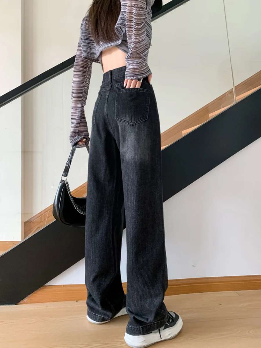 ارتفاع الخصر واسعة الساق الدينيم الجينز المرأة فضفاضة تناسب مستقيم السراويل الطويلة الخريف جديد Sle حجم كبير الكمثرى القرد الجسم التخسيس Bla... #4