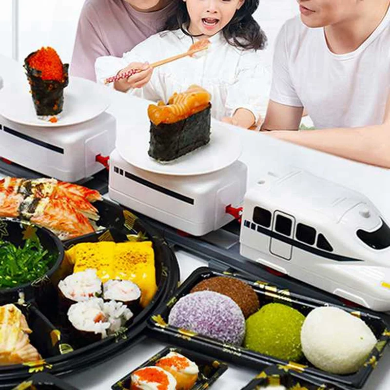 2 zestaw Sushi Train rotacyjny Sushi Toy Track przenośnik taśmowy stół obrotowy zestaw pociągów żywności dla dzieci