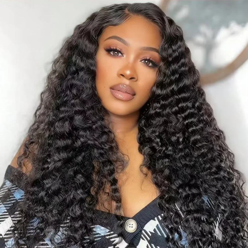 220 Density Natural Black Deep Wave Lace Closure Wig 7x6 13x4 13x6 HD Transparent Lace Pre Plucked With Baby Hair Pre Cut Lace For Women
