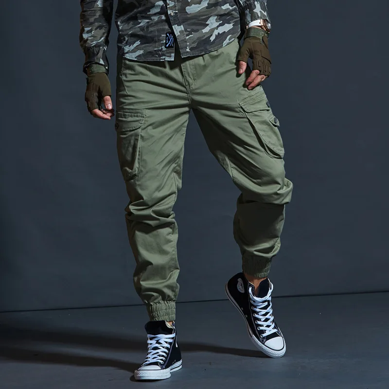 

Khaki Casual Pants Men Pants Multi-Pocket Fashions Black Trousers