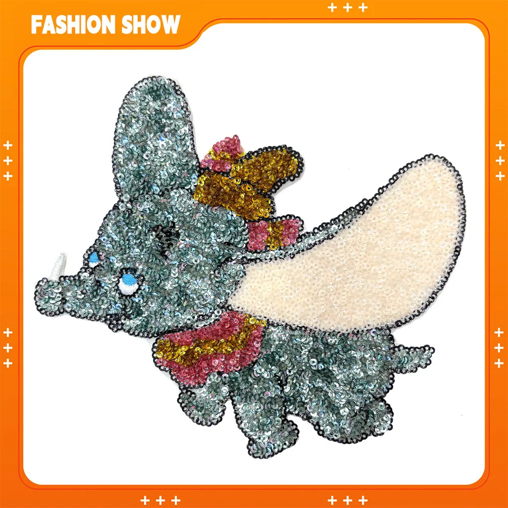 

Cartoon Flying Elephant Sequin Embroidery Patch, Iron-On or Hand-Sewn Patch, DIY Decorative Accessory for Sweatshirts, T-Shirts, Sweaters, Hats, Rhinestone Badge Patch