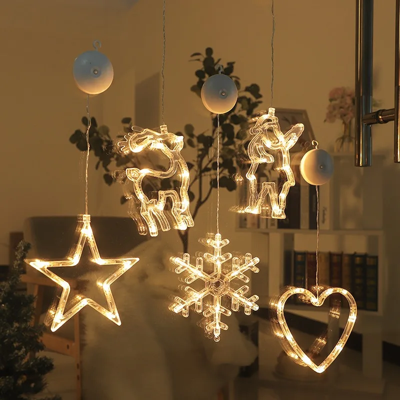 أضواء سلسلة عيد الميلاد مع أجراس الأيائل - أضواء شفط تعمل بالبطارية لستارة الغرفة ونافذة المتجر وديكور الحفلات