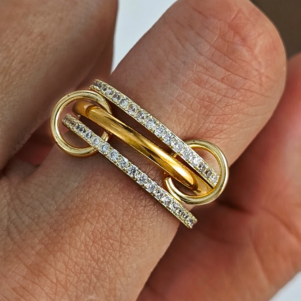 Multiple Layers Stackable Rings For Women Jewelry New Stainless Steel Gold Color Shiny Zircon Spinelli Kilcollin Ring Male Gifts
