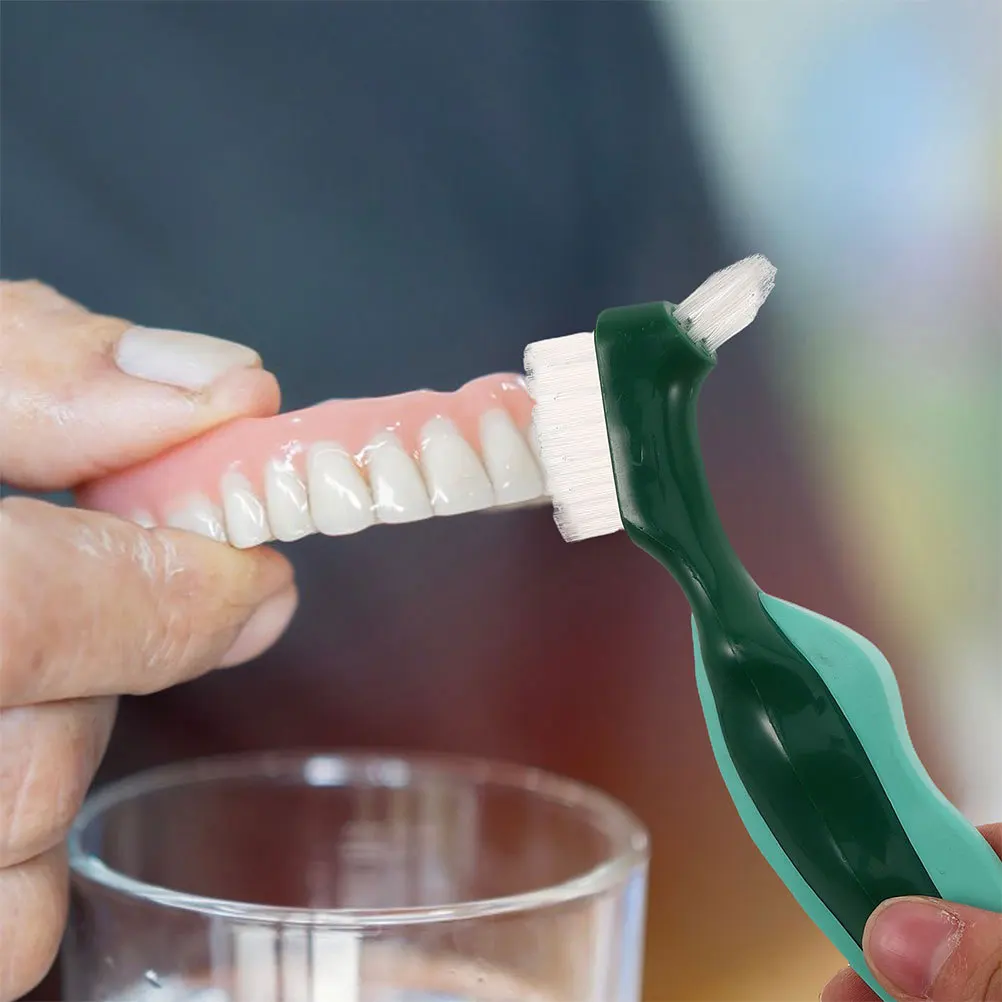 4 قطعة فرشاة تنظيف أسنان مزدوجة الرأس شعيرات صلبة مكافحة زلة مقبض المحمولة المسنين أداة العناية بالفم صيانة الأسنان كاذبة #6