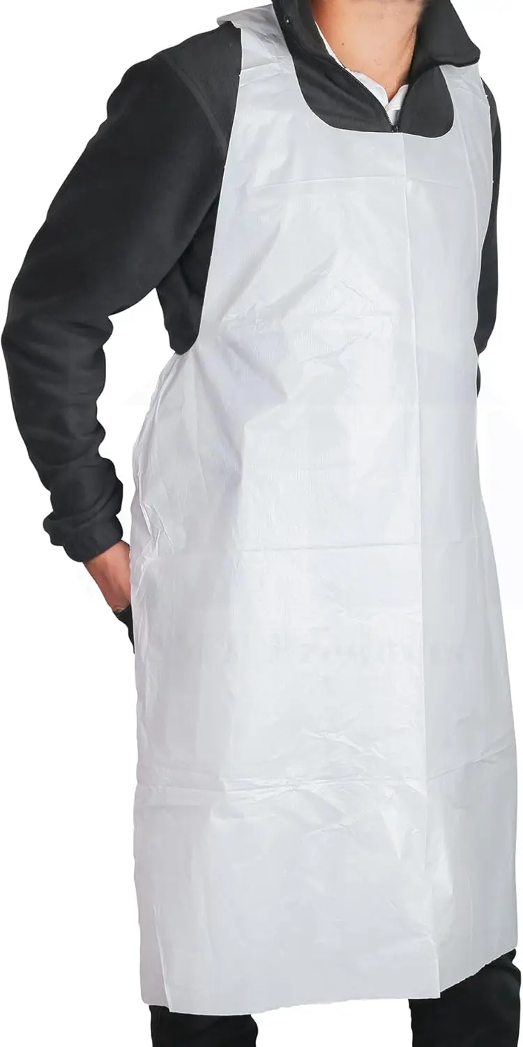 

2 Mil White Disposable Poly Aprons 46"x28" - Waterproof Plastic Bibs for Cooking, Dishwashing & Art (Bulk)