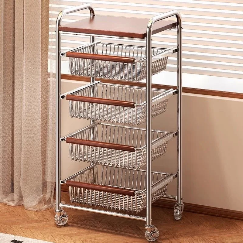 

Living Room Mobile Snack Cart Vegetable Fruit Storage Rack Home Kitchen Organizer Portable Bar Caddy