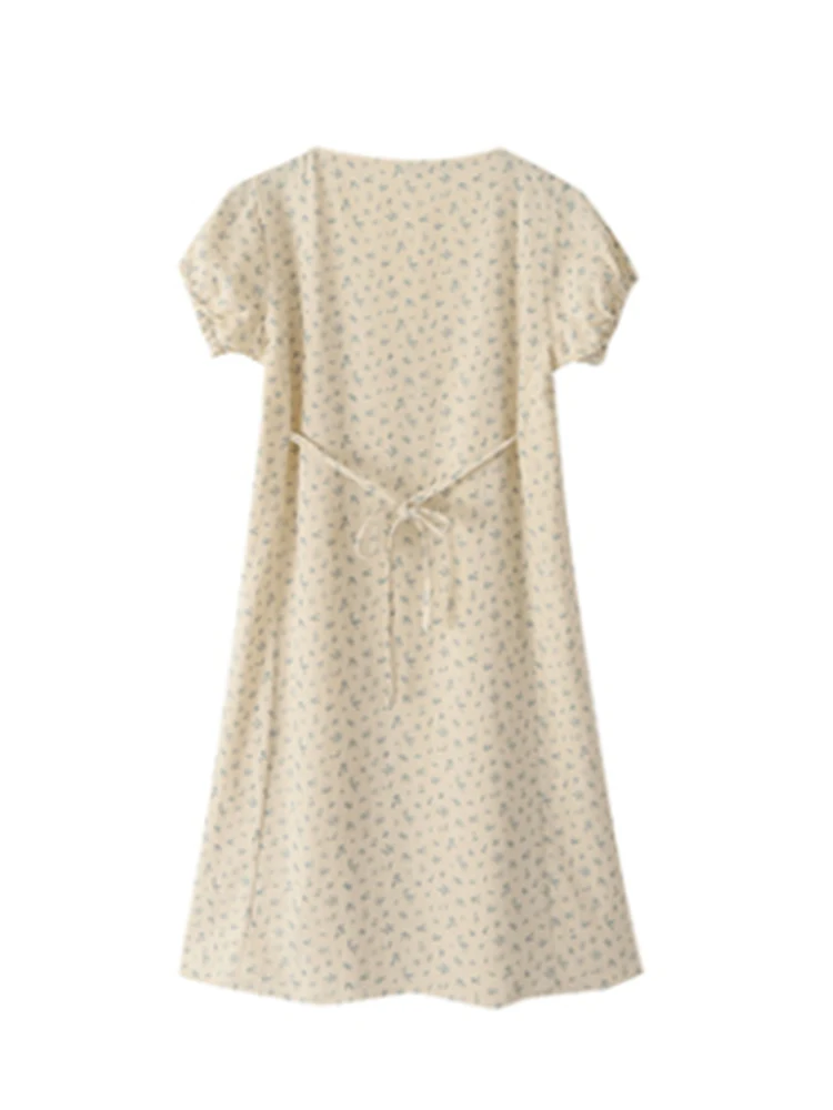 PUWD donne francese retrò scollo a V abito floreale 2022 moda estiva signore maniche a sbuffo ragazze maglia vita Lace-up abito lungo