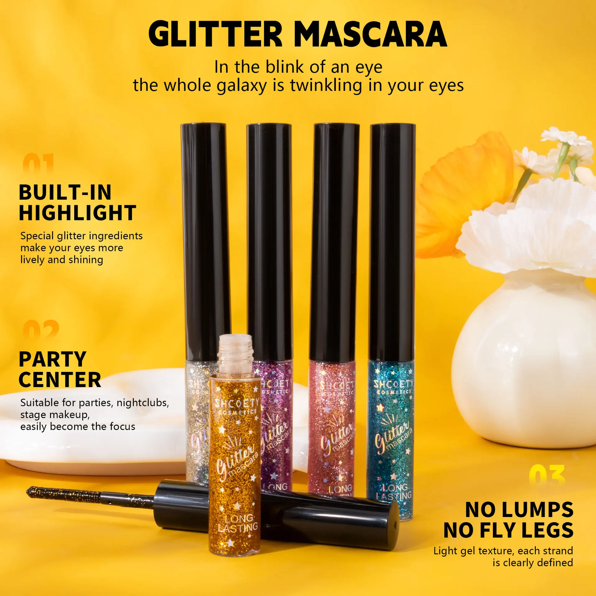 Mascara diamant brillant, 5 couleurs, imperméable, Volume 3D, paillettes à séchage rapide, maquillage de fête, Festival, 5ml