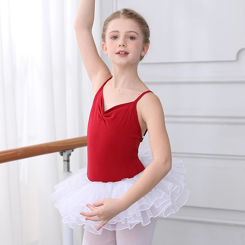 Traje de baile de ballet de dos piezas para niña, tirantes, traje de práctica para niños, traje de examen profesional para niñas