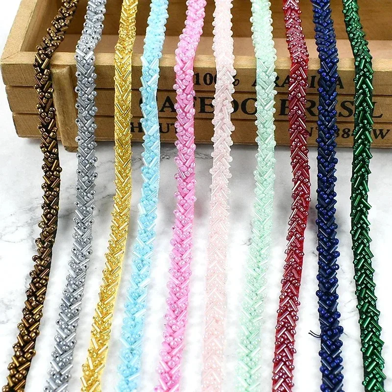 90cm Handmade Mesh Beads Lace Wedding Dress Accessories Barcode Costume Decoration Pearl Lace Webbing DIY Auxiliary Materials