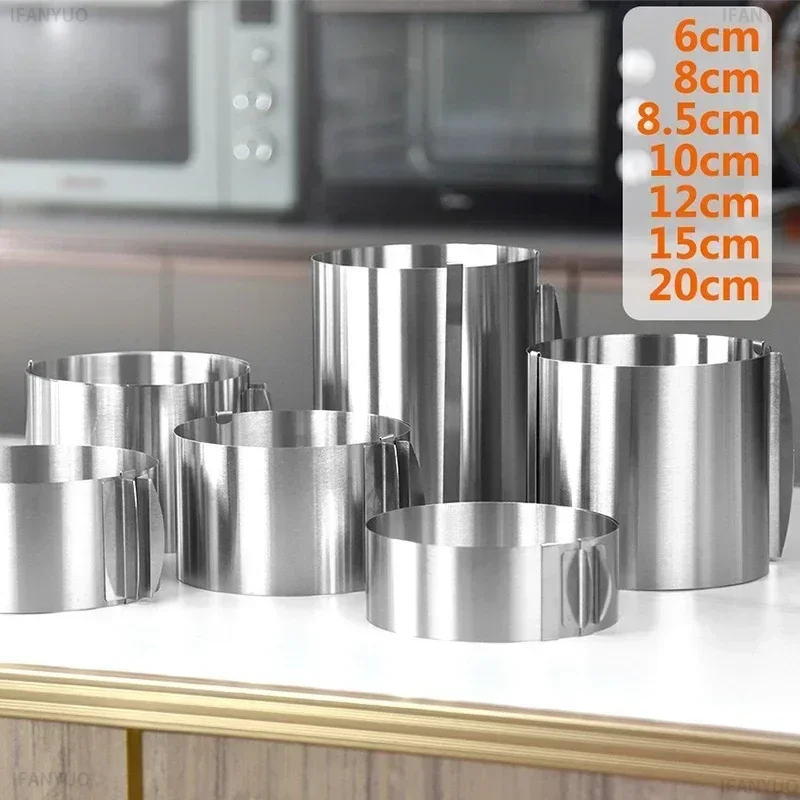 6-20cm Stainless Steel Adjustable Telescopic Mousse Ring Circle Mold Rustproof with Scale Round Cake Rings Reusable Baking Tool