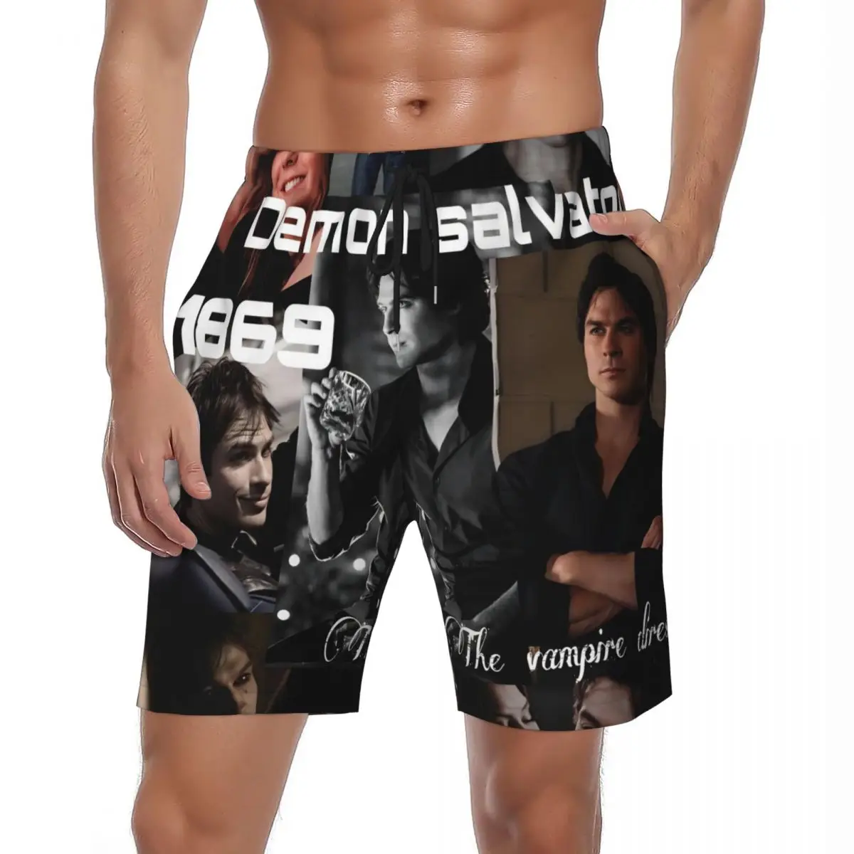 The Vampire Diaries Damon Salvatore TV Series Board Shorts Sportswear Beach Short Pants Men Quick Drying Oversize Beach Trunks