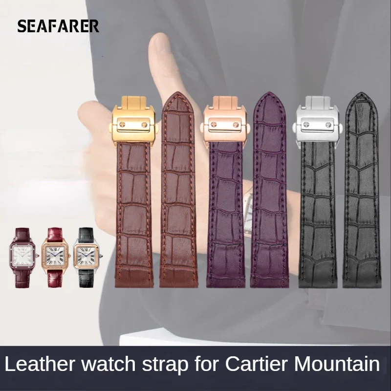 Genuine Leather Watch Strap for Cartier Sandoz Sandos100 Men\'s Sweat-Proof Soft Comfortable Watchband Accessories 20mm 23mm