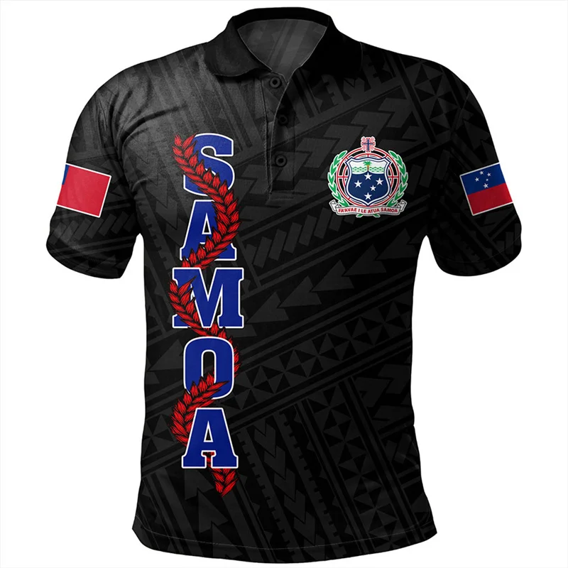 Fashion Vintage 3D Printing American Samoa Flag Polo Shirt Polynesian Toa Samoa Emblem Graphic Polo Shirts For Men Clothing Tops